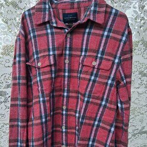 Lucky Brand red plaid button up flannel Mens Size Medium Western Grunge